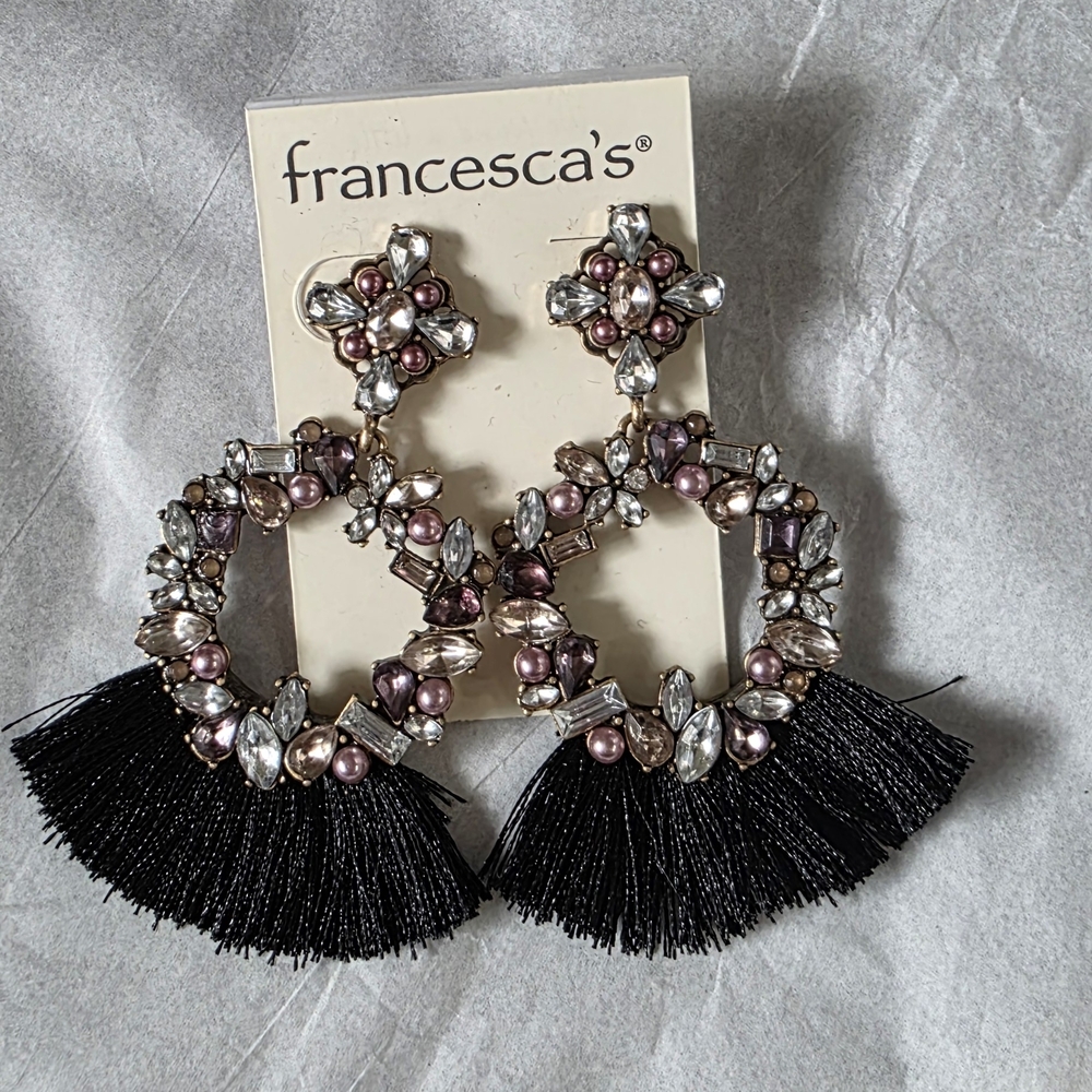Francesca's Collections Black and Purple Tassel Earrings